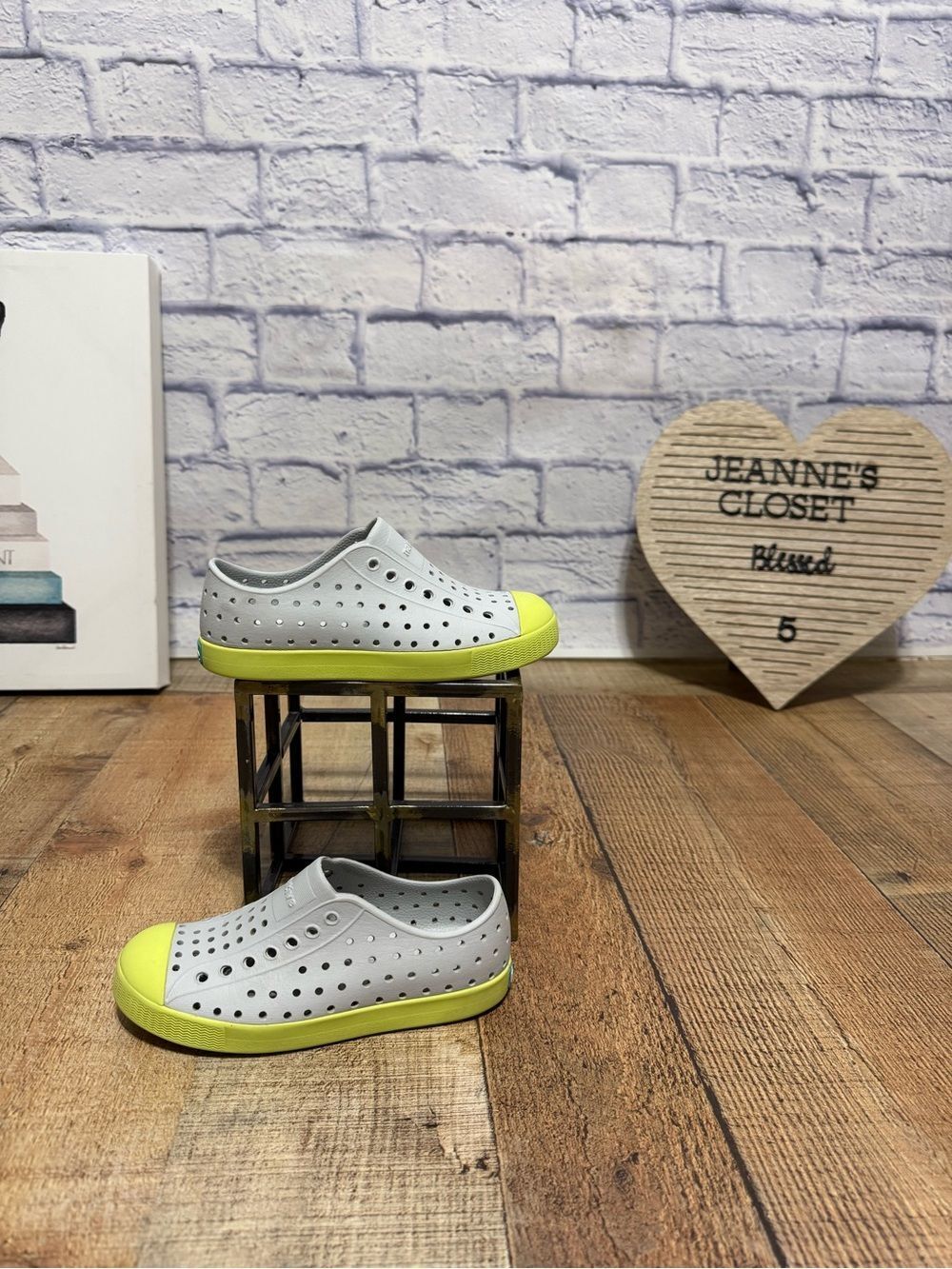 Native Mist Grey and Sunny Green Jefferson Slip On Shoes